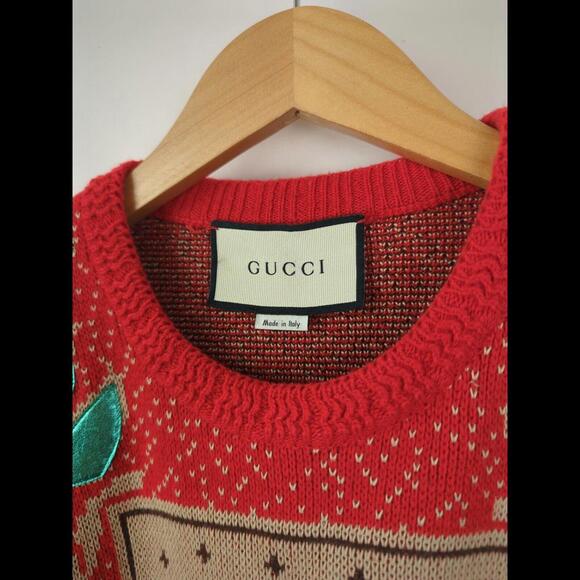 [SOLD] RARE SS18 GUCCI Men's Sz S Red Flying Tiger Crest Wool Sweater 51169 - Picture 4 of 11